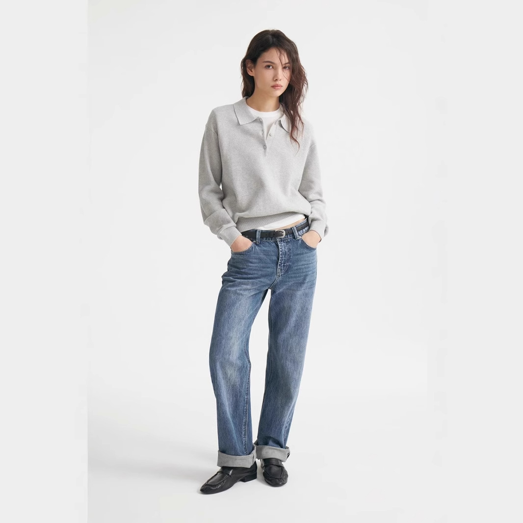 The polo lapel solid-color sweater for women in the 2025 autumn and winter season and the casual European and American style pullover knitted sweater are selling well across borders details Picture