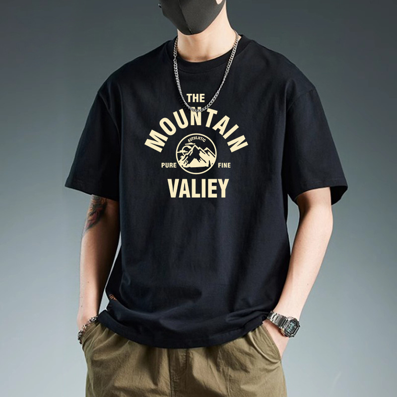 Short-sleeved loose pure cotton T-shirt with a slimming design and a combination of niche, high-end and funny navy blue men's T-shirt with a round neck details Picture