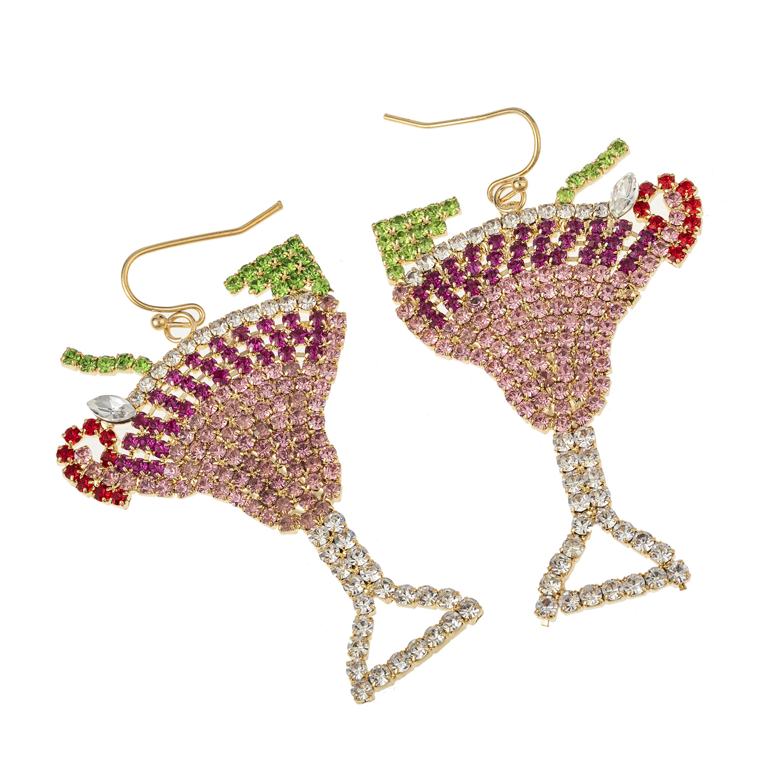 2025 New cross-border European and American colored wine glass rhinestone earrings, personalized and trendy, colorful full diamond earrings for the beach and seaside Application Scenario