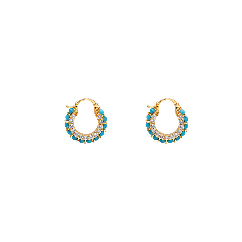 Light luxury retro imitation turquoise sparkling diamond earrings for women 2026 new style High-end earrings, unique and beautiful earrings Item Picture