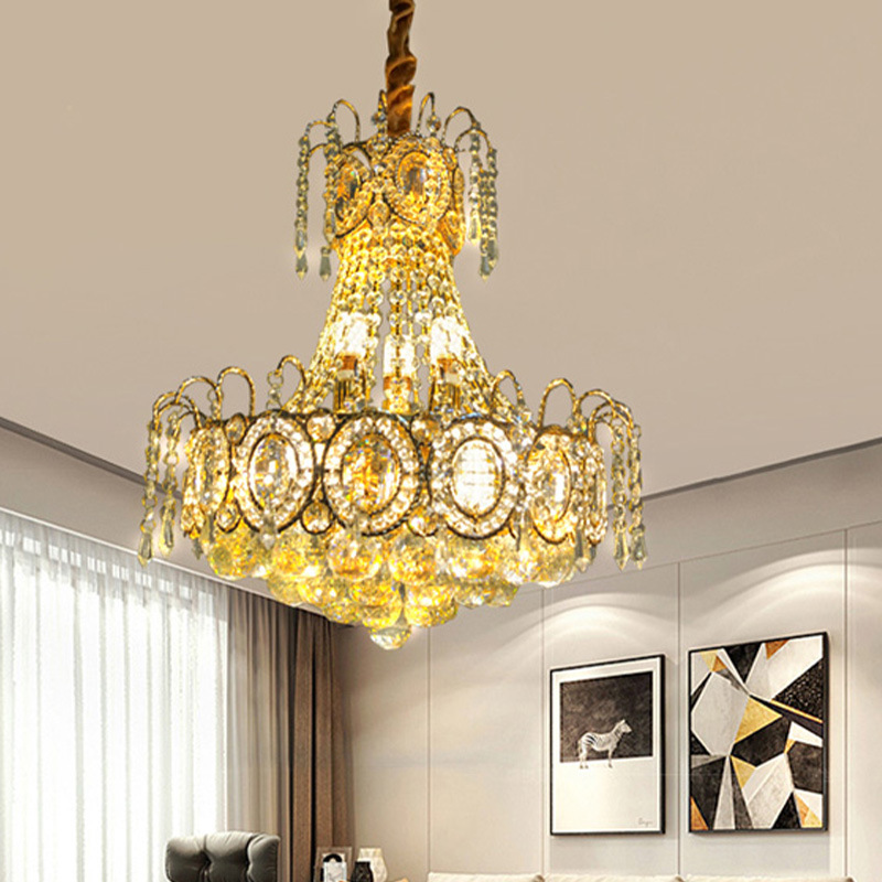 新款轻奢后现代水晶灯LED电镀纯铜长吊灯客厅卧室主灯全屋灯饰