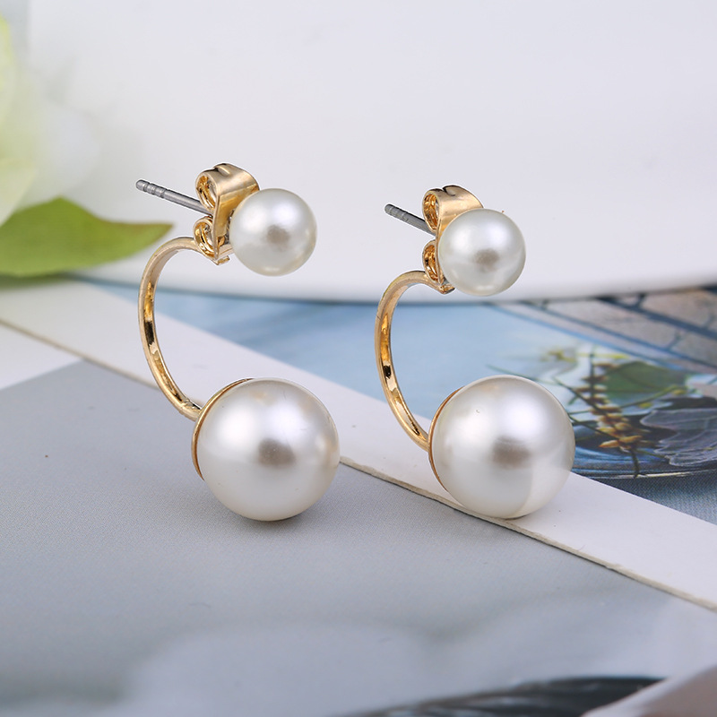 韩国明星首饰双贝珠耳钉珍珠耳环地摊货韩版经典款饰品批发