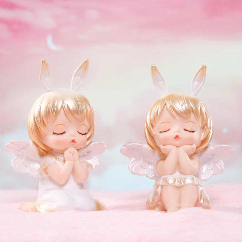 Annie Baby Gilded Vinyl Piggy Bank desktop, Large home entrance decoration, cute Angel Resin handicraft details Picture