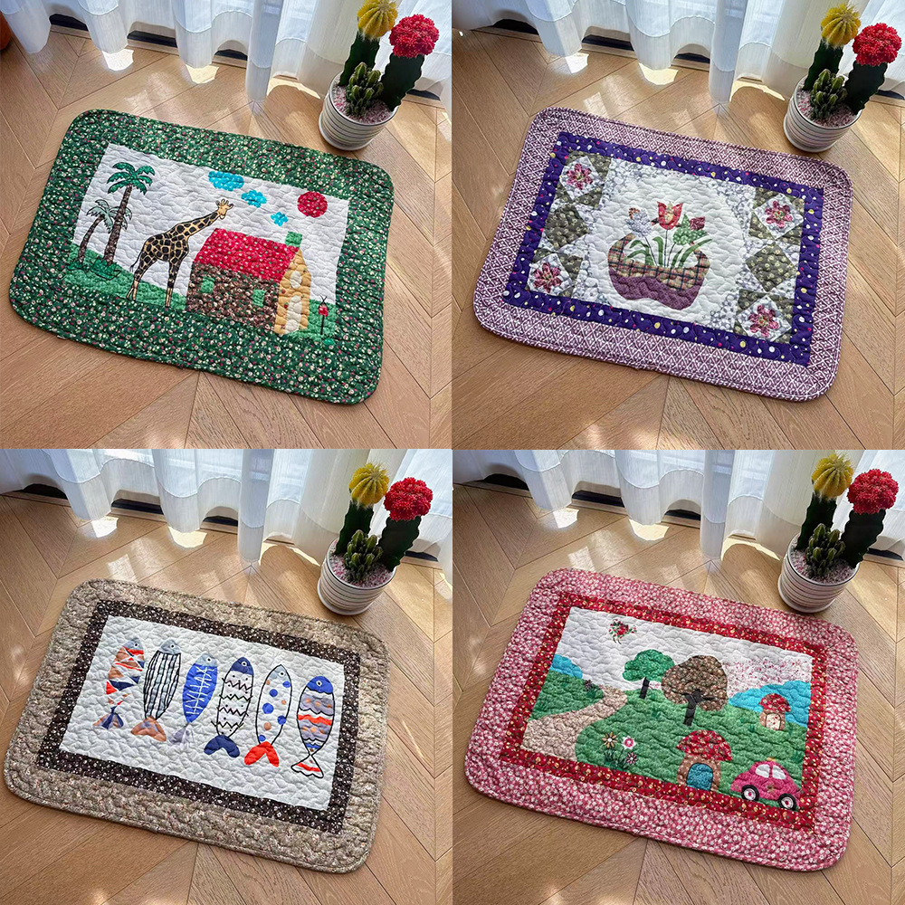 Quilted foot MATS, cotton fabric spliced absorbent, anti-slip, machine washable kitchen MATS, cat and pet MATS, fabric printed floor MATS details Picture