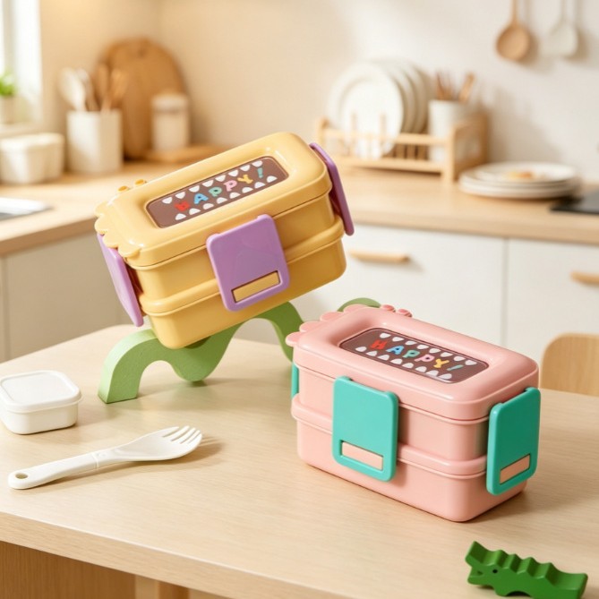 baby lunch box: Light Luxury crocodile cartoon insulated lunch box, double-sealed lunch box, student, office worker, picnic full image