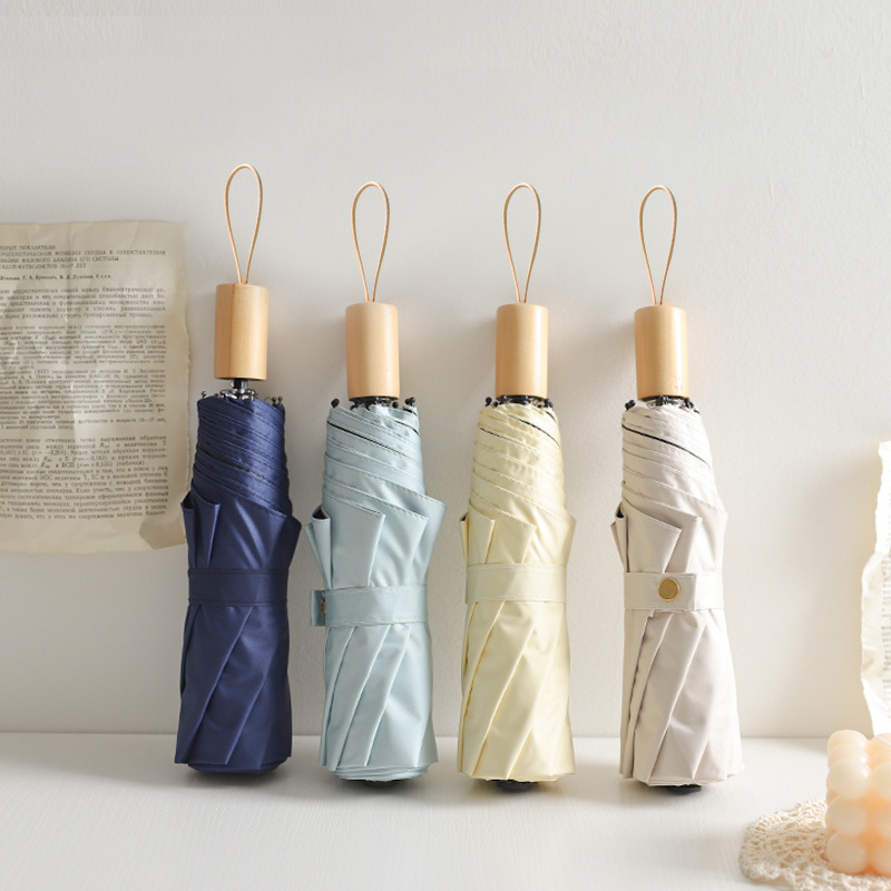 In-stock three-fold plain sun umbrella, 8-bone sun protection and UV-blocking sun umbrella, women's advertising gift, folding umbrella details Picture