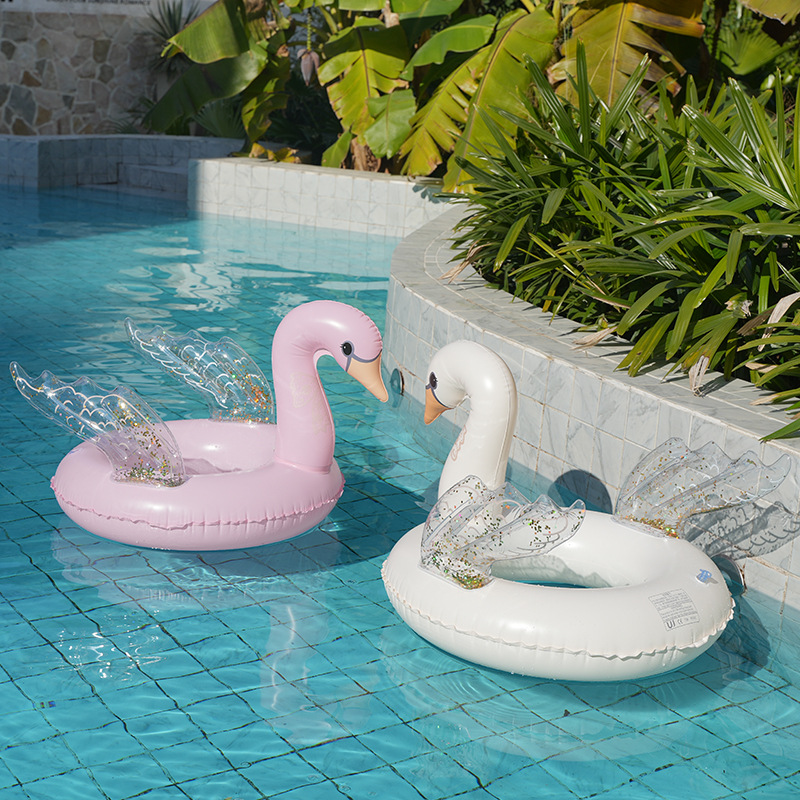 Transparent wing swan children's seat ring, thickened infant seat ring, swan swimming ring, inflatable armpit swimming ring wholesale