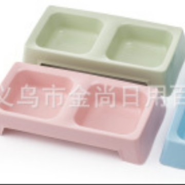 新款卡通圆形方形动物塑料单碗狗碗猫咪喝水碗宠物食盆猫碗产品图