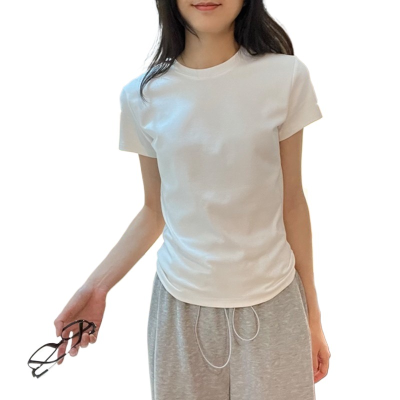 紧身上衣/衣服/紧身短袖/紧身微透长袖/微透上衣白底实物图