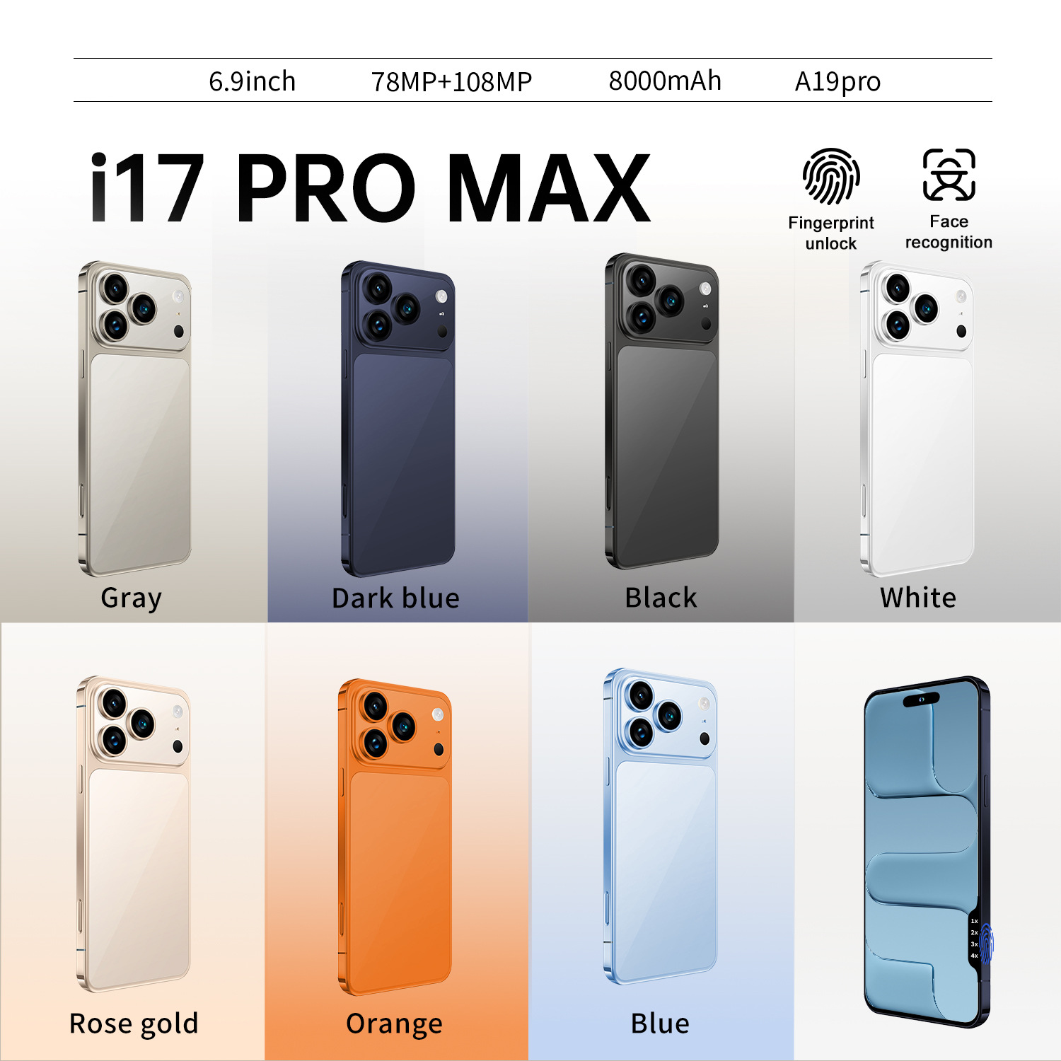 I17promax Cross-border 6.9 Dynamic Island inch Android 4+64G Global Compatible true 4G smart phone 8-core high-definition screen factory wholesale price details Picture
