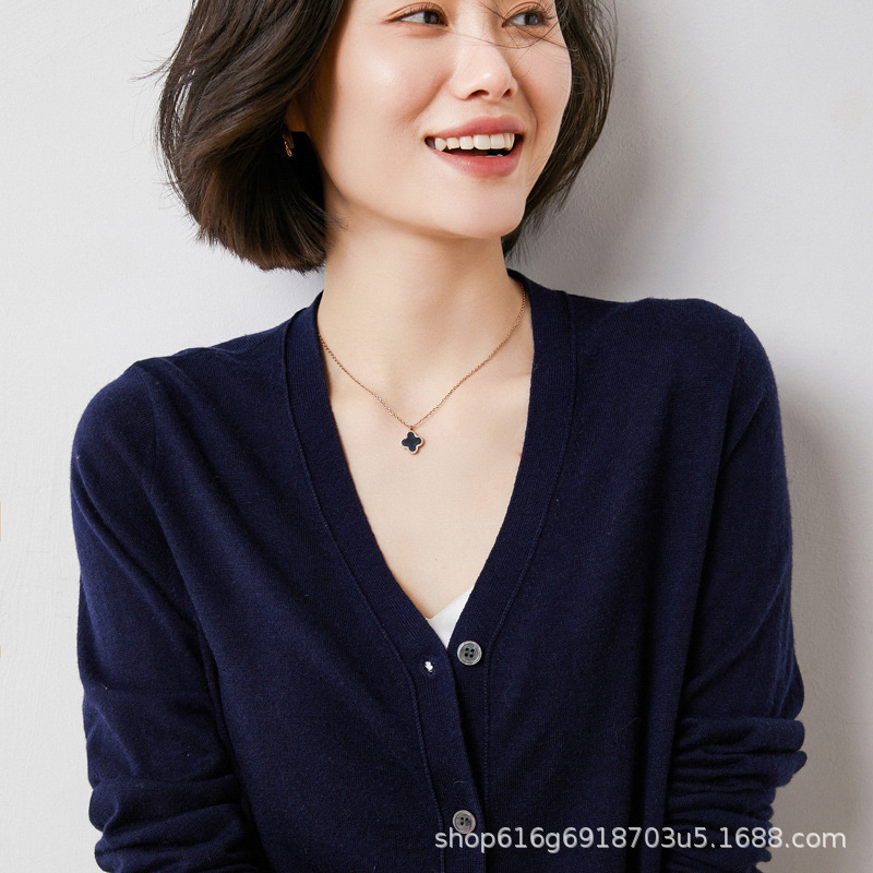 Merino fine-spun wool cardigan for women, paired with a thin sweater for a slimming and form-fitting spring and summer air-conditioned jacket Specification image