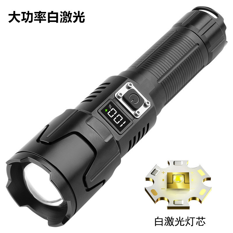 New white laser high-power Type-C charging outdoor zoom long-range screen display LED flashlight Item Picture