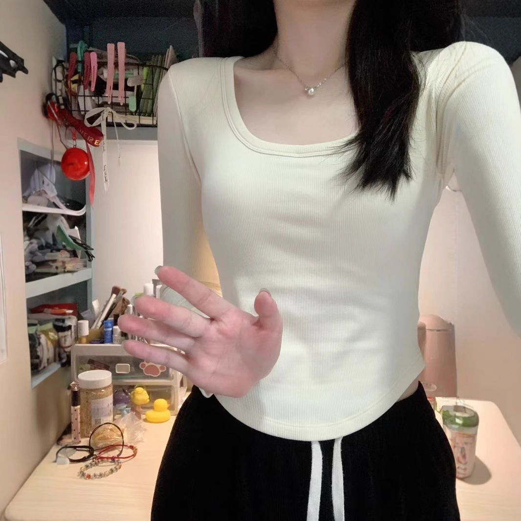 【厂家直销】秋冬正肩U领德绒t恤女内搭上衣女保暖修身长袖打底衫细节图