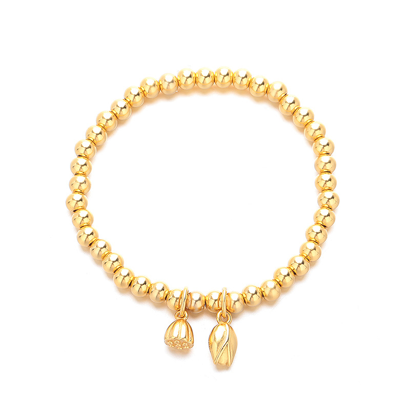 Women's copper gold-plated bracelet with two lifetimes of joy, ethnic style chain, lotus flower jewelry, simple and elegant women's bracelet Item Picture