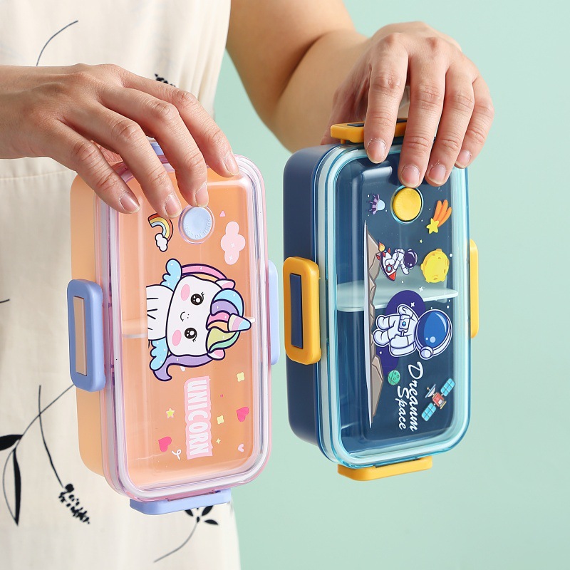 Plastic compartment-sealed lunch boxes, children and students with spoons and forks, office workers' lunch boxes, microwave-safe cross-border preservation boxes