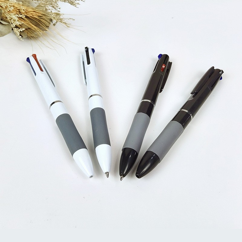 Press the three-color pen, multi-functional oil pen, black, red and blue pen refills, student pen, office pen, multi-color three-in-one ballpoint pen Specification image
