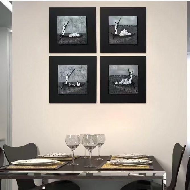 Cross border 3d relieves pinturas decorativas retro quadruple pinturas colgantes de sala de estar sofás fondo de pared 3d handcraft relieves murales pinturas decorativas modernas Application Scenario