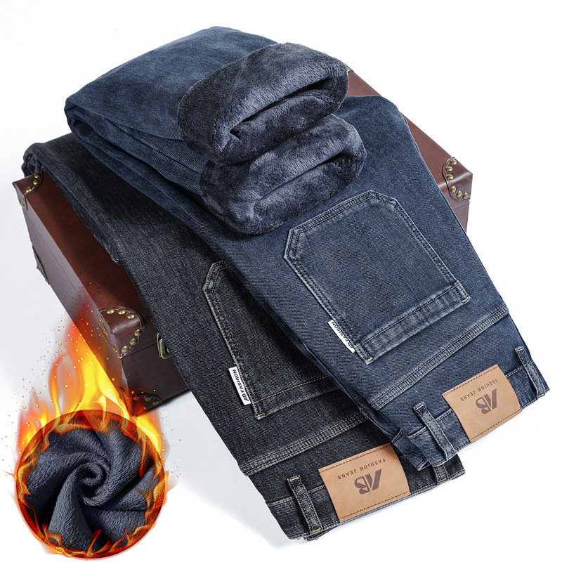 Men's fleece jeans, work jeans, men's lace-up casual pants, small items for street vending, durable and warm Application Scenario