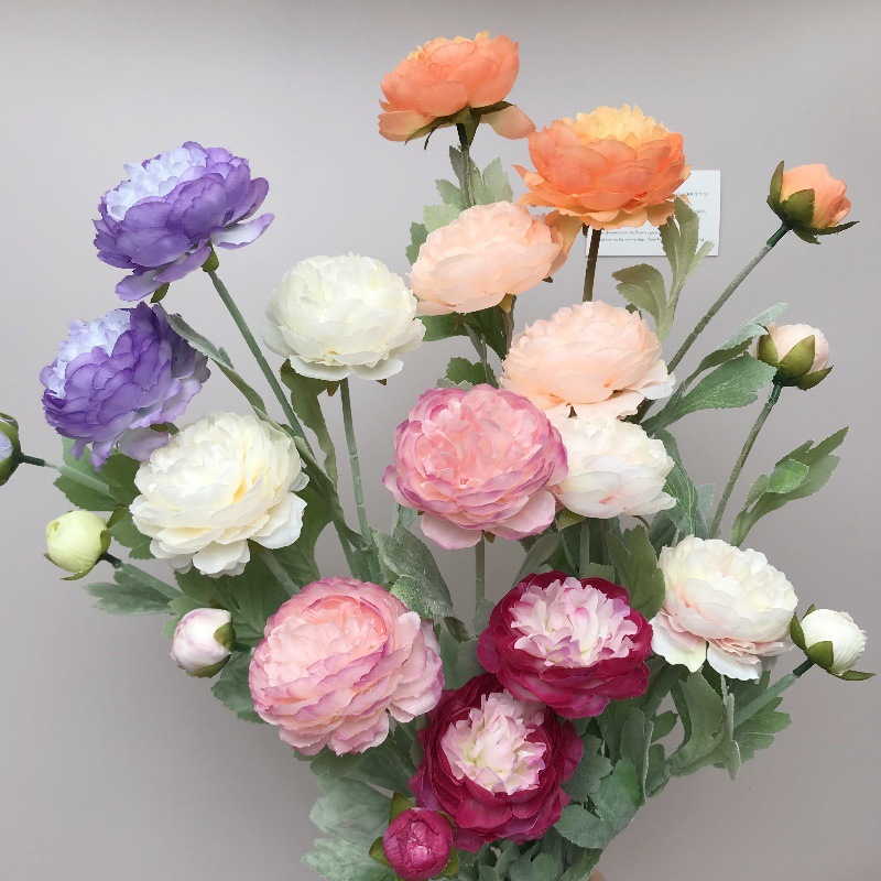 仿真花高级感逼3头洋牡丹露莲植绒场景布置家居装饰绢花批发假花