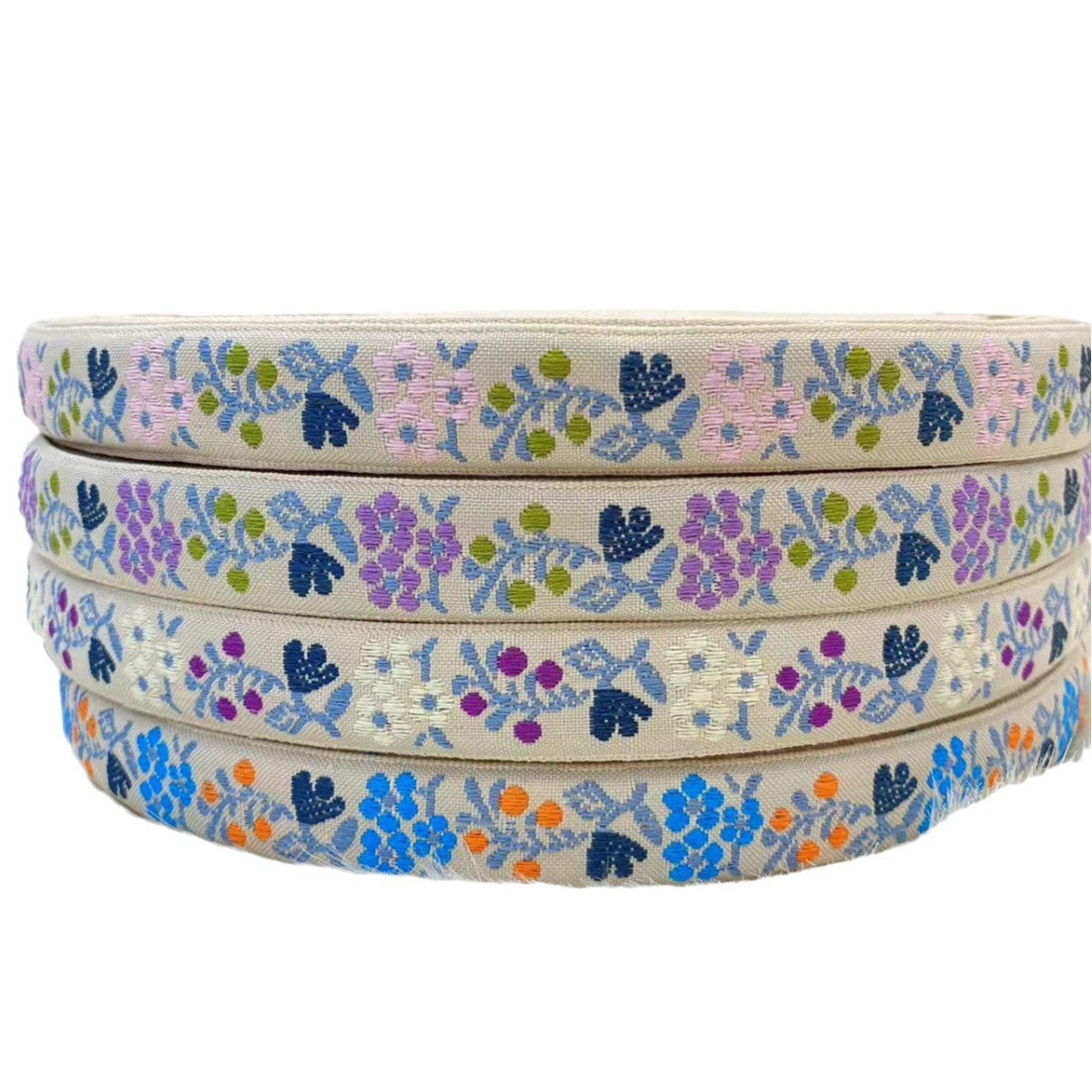 2.1cm米底花草手工DIY蝴蝶结织带时尚汉服演出服装辅料白底实物图