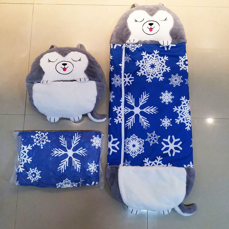 Cross-border in-stock children's doll sleeping bag 2-in-1, autumn and winter variable cartoon animal plush pillow, anti-kick quilt Specification image