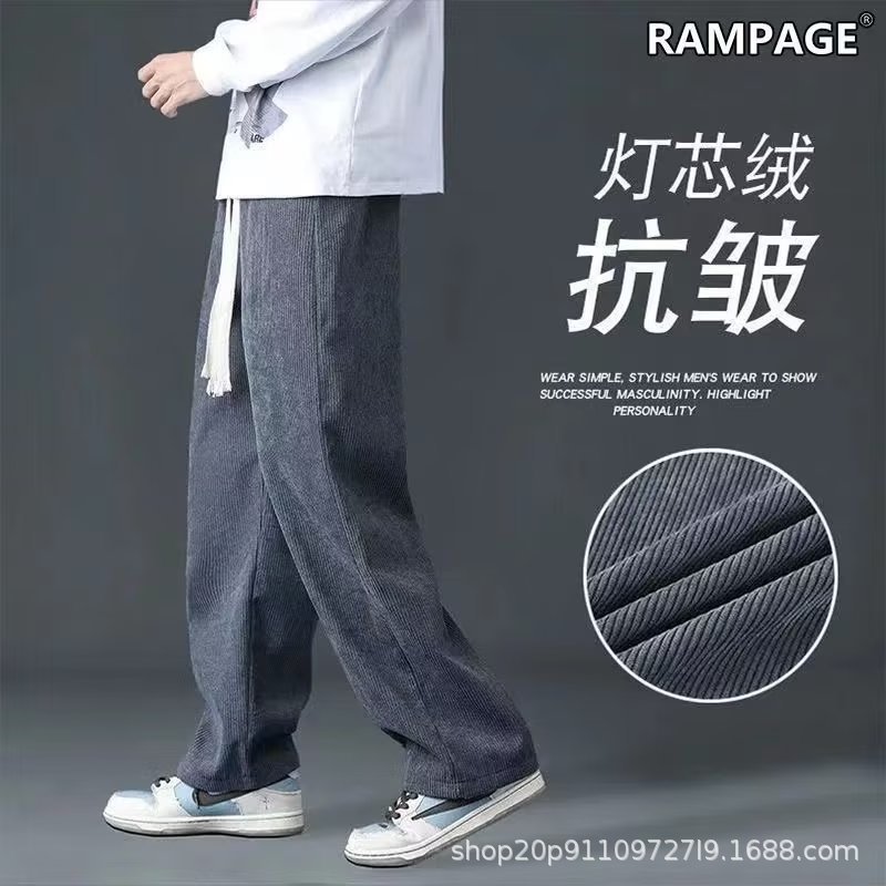 In the autumn of 2025, men's corduroy pants for autumn and winter, straight-leg trendy sportswear sweatpants with fleece wide-leg casual trousers details Picture