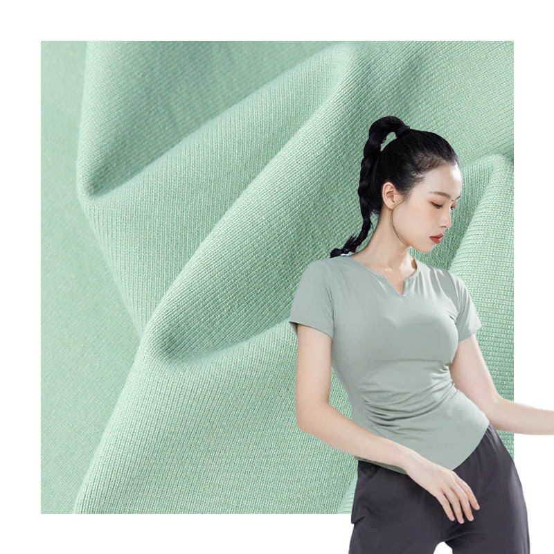 现货棉感尼龙锦氨290g弹力四面弹户外骑行瑜伽健身服T恤针织面料白底实物图