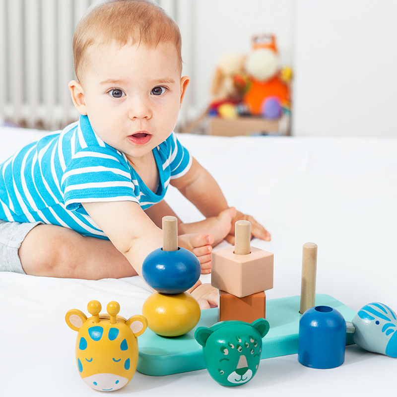 动物几何套柱儿童益智配对玩具颜色形状几何图形认知蒙氏早教玩具