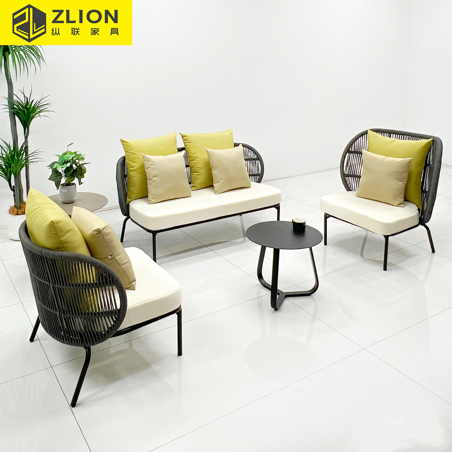 Star Factory wholesals outdoor villa rope fabric sofa chairs, waterproof and sun-proof coffee tables, three-piece sets, hotel garden single chairs, balcony tea tables and chairs