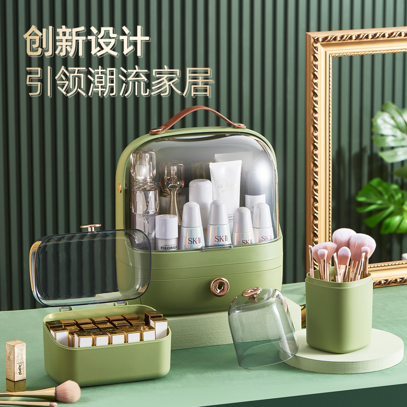 New desktop dust-proof cosmetic storage box set, skincare lipstick shelf, light luxury large-capacity cosmetic box Specification image