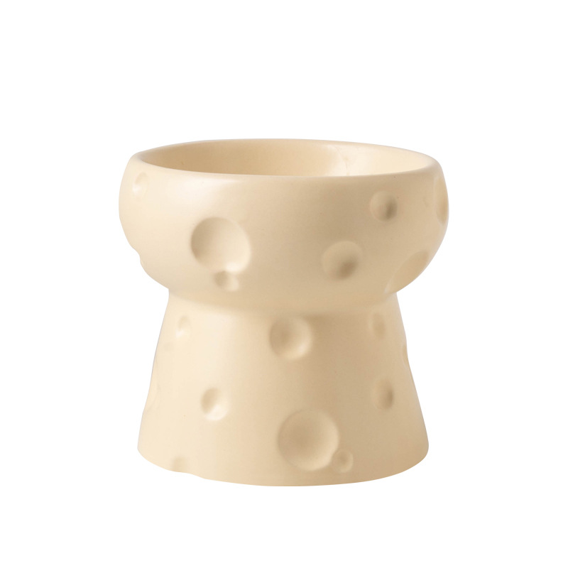 Cheese cat bowl, ceramic cat food bowl, high-legged food bowl, water bowl, flat-mouthed to protect the cervical vertebrae from being knocked over, large-mouthed puppy bowl Item Picture