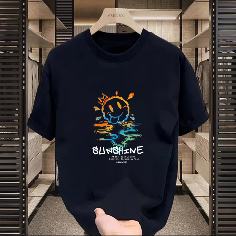Wholesale summer men's T-shirts, short-sleeved, solid-color printed tops with Chinese trend, versatile, simple and trendy tops and T-shirts Specification image