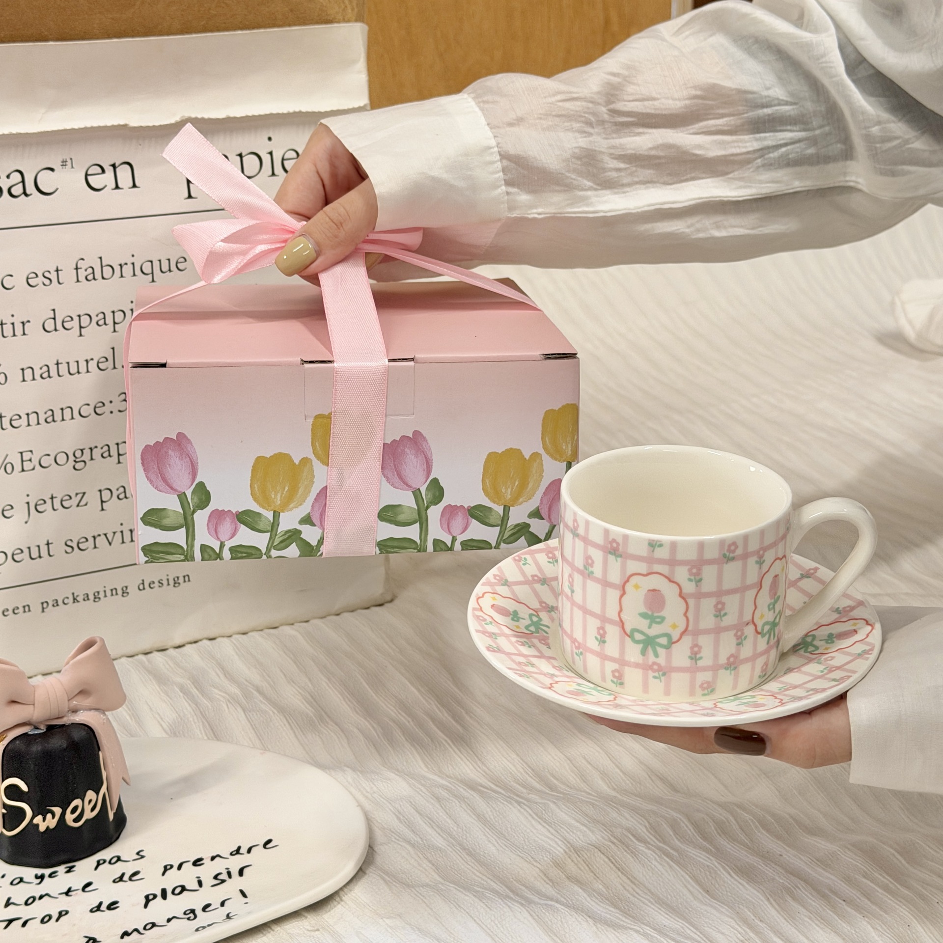 Ins-style coffee cup and plate gift box, ceramic mugs, opening event gifts, high-appearance-level cup souvenirs