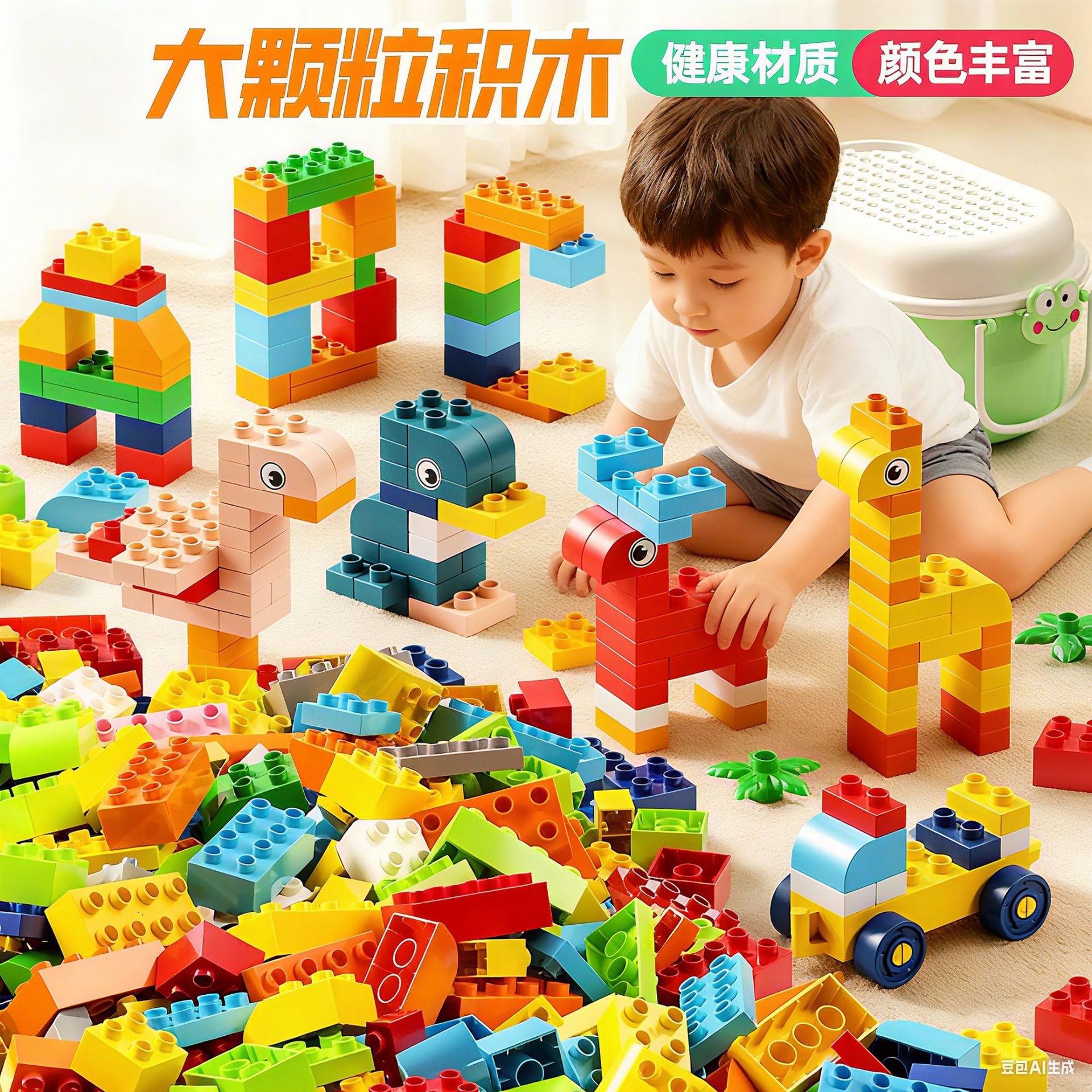 Children's large-sized compatible building blocks, educational assembly wooden table, intellectual development toys for boys and girls aged 3-6, wholesale