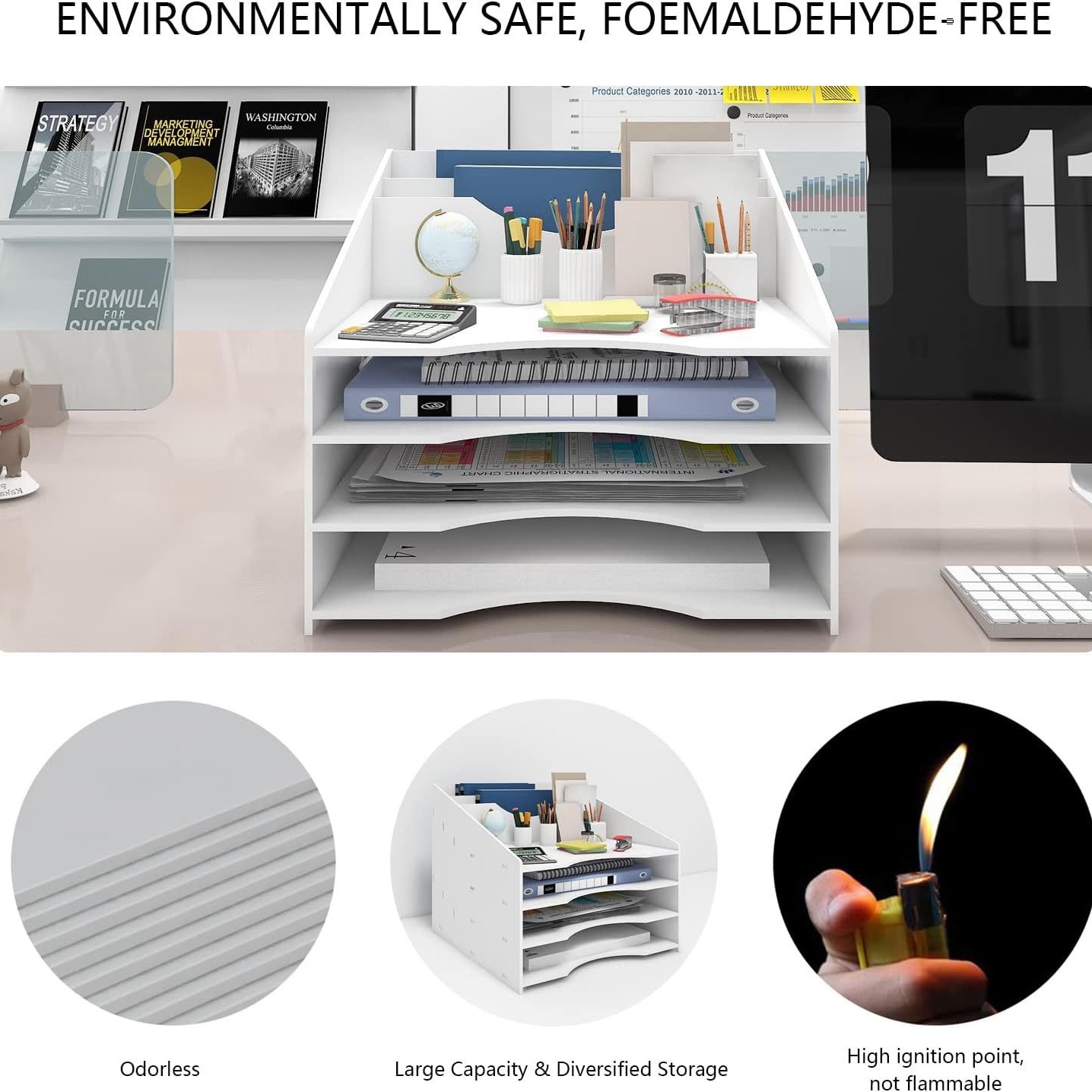 File rack, desktop storage rack, office supplies, folder, a4 double folder, file bar, paper-cut storage box Specification image