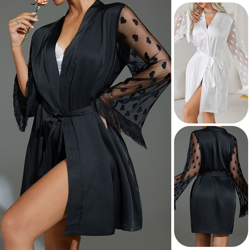 Feiyun Home Sexy Pure Desire Heart Mesh Pajamas, Morning Gowns, Ice Silk Nightgowns, Outer Gowns, women's home Wear Wholesale 570