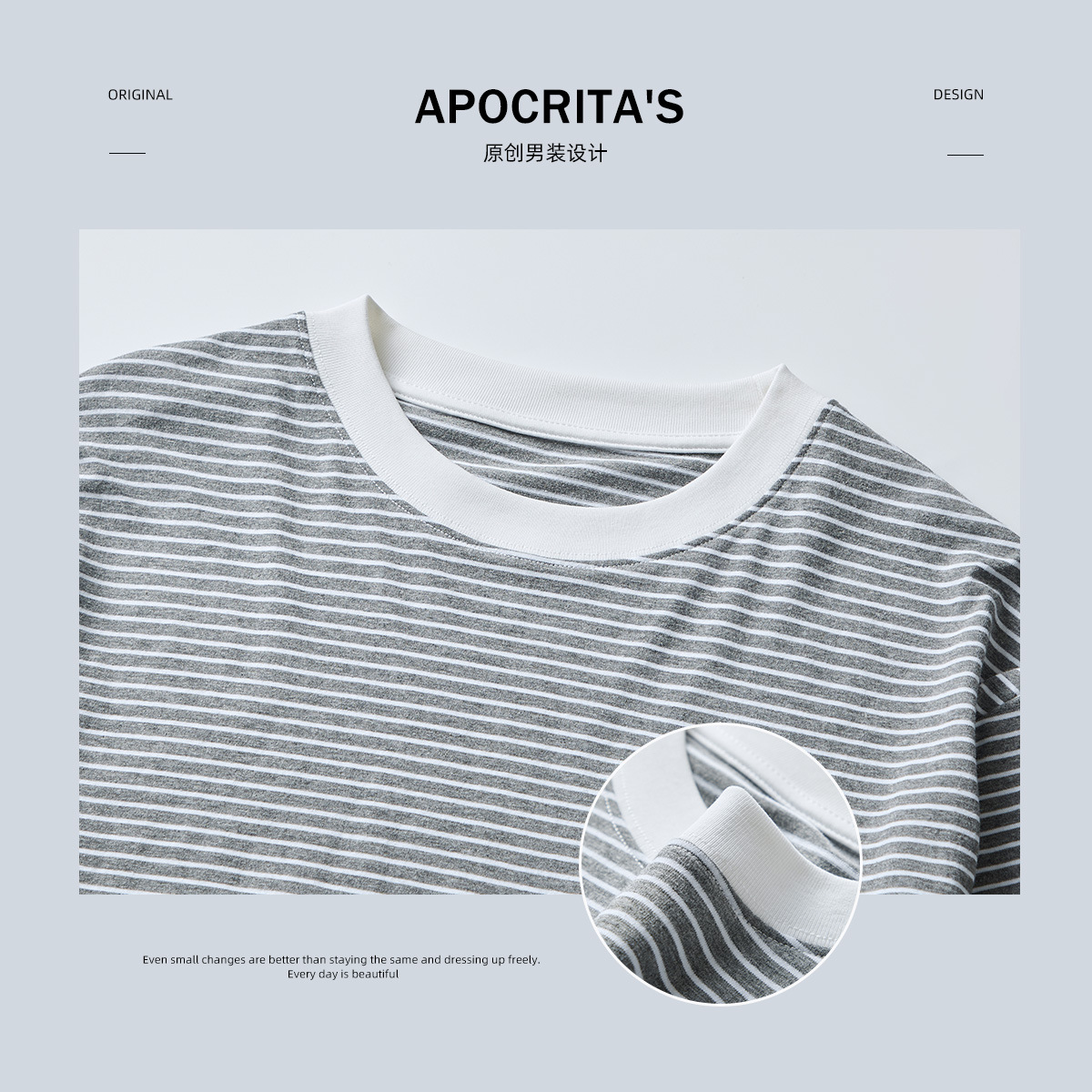 APO Men's Wear 2025 New Spring striped long-sleeved T-shirt Men's fashion brand Loose round-neck inner layer top base layer Specification image