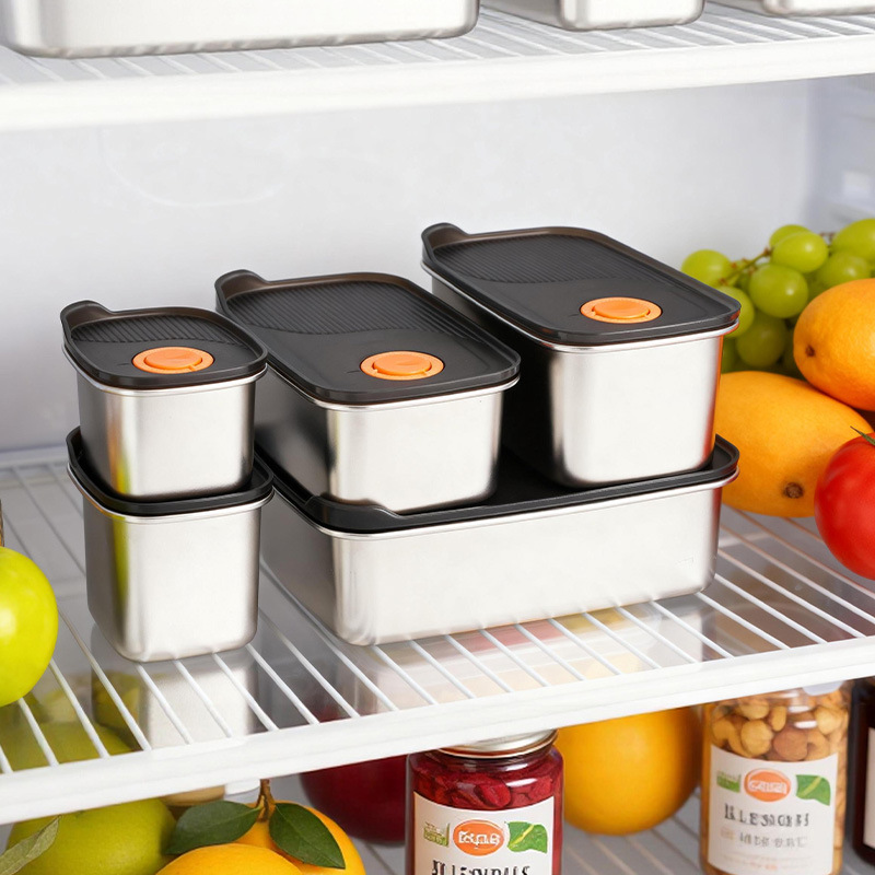 304 stainless steel fresh-keeping box, food-grade refrigerator special freezer sealed storage box, fruit bento box with lid 304 stainless steel fresh-keeping box, food-grade refrigerator special freezer sealed storage box, fruit bento box with lid