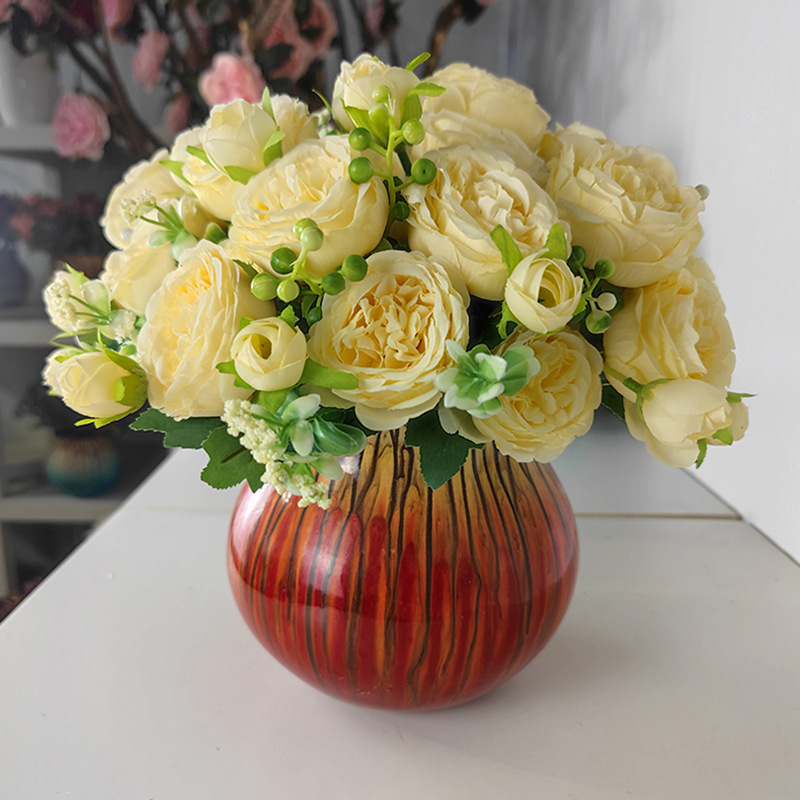 现货批发家居装饰仿真假花小把束玫瑰婚庆布置仿真5头波斯玫瑰