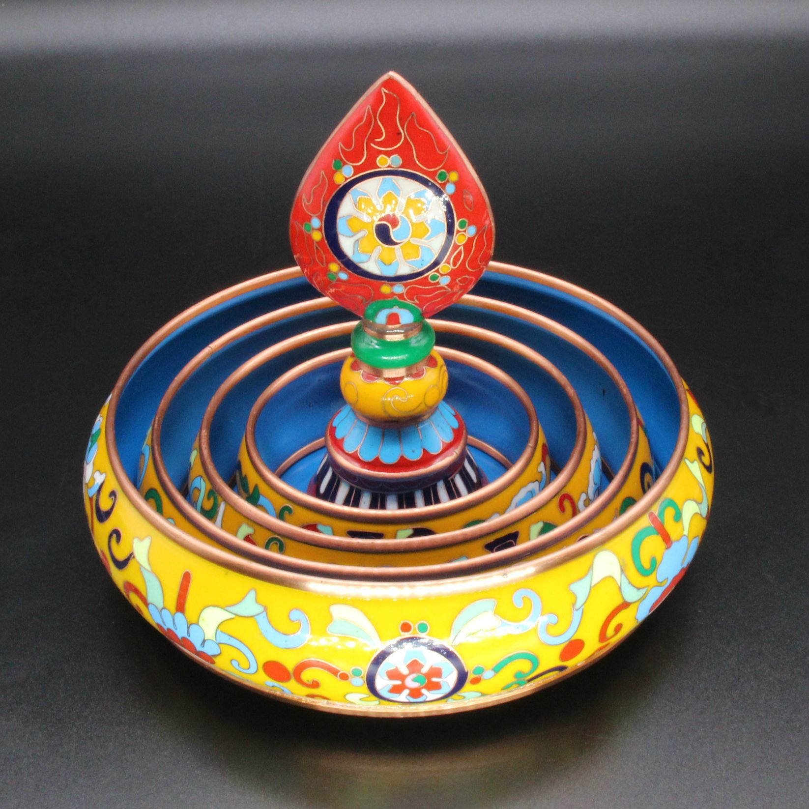 Jingtai blue manza, Buddhist offering utensils and ritual implements, plain copper filigree, low-temperature enamel manda plate, Mancha Luo belt tray Specification image