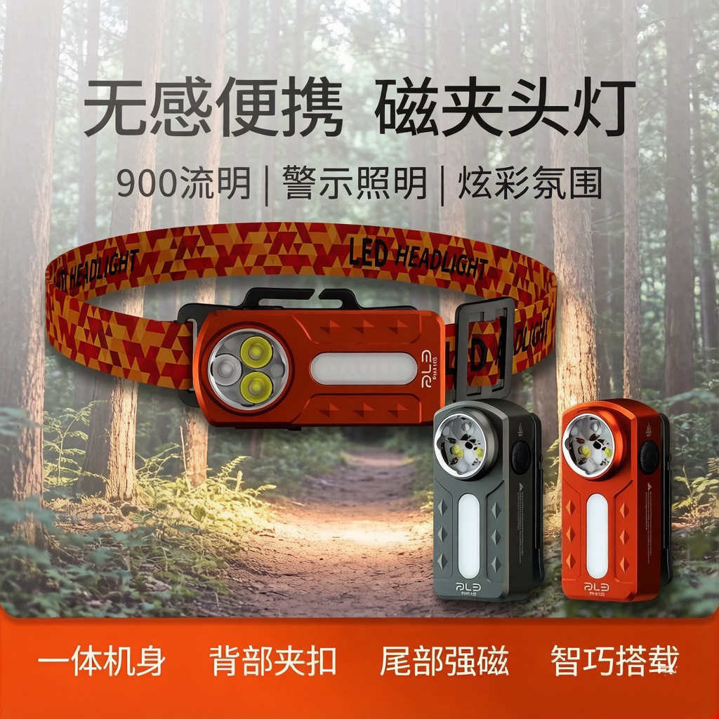 Cross-border multi-functional rechargeable portable clip lamp, outdoor lighting work headlamp, multi-speed flashlight adjustable new model