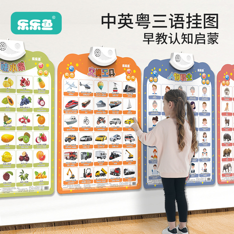 中英粤三语有声挂图儿童启蒙认知字母表墙贴宝宝益智玩具互动启蒙