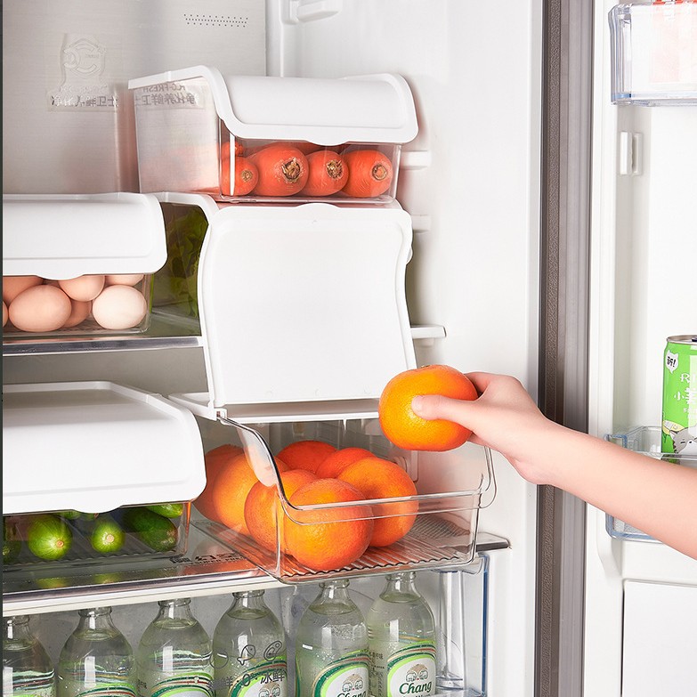 Transparent refrigerator storage box, kitchen covered storage box, egg food preservation box, tea set and tea cup dust-proof storage box