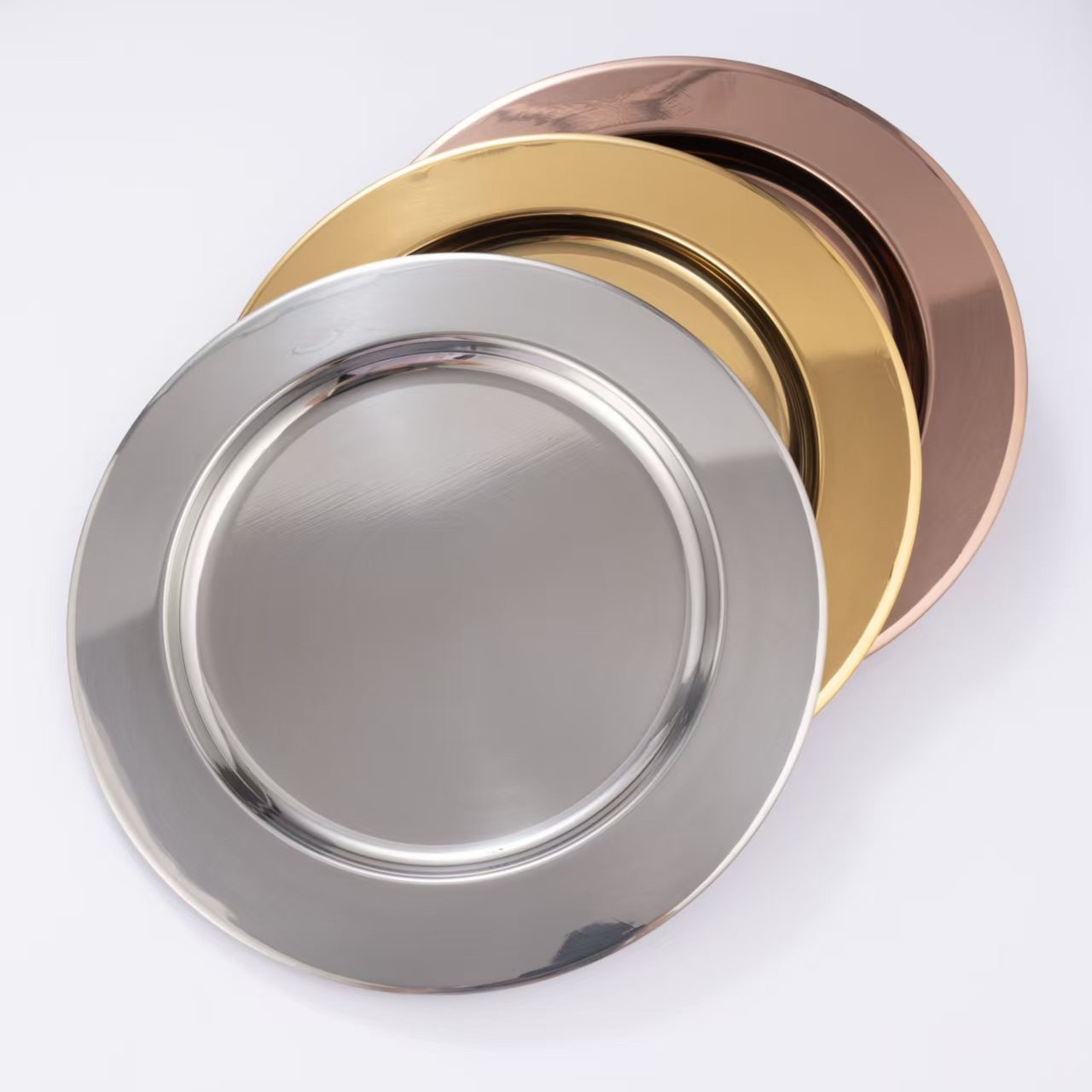 Stainless steel smooth plates, dinner plates, round flat plates, Western steak plates, restaurant bright pastry plates, cake plates