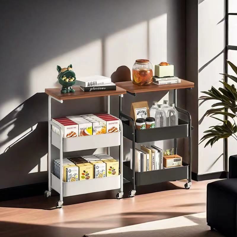 厨房置物架多层桌面可移动办公室收纳小推车带桌板卧室铁艺零食架
