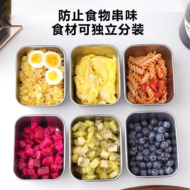 【 With lid 】 Stainless steel food storage box, food-grade commercial rectangular picnic box, special multi-purpose box for freezing Specification image