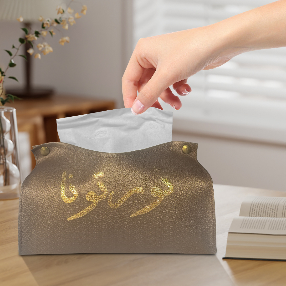 Wholesale Of New Cross-Border Gold-Embossed Text Printed Tissue Boxes, Leather Tissue Boxes, And Simple Leather Tissue Boxes details Picture
