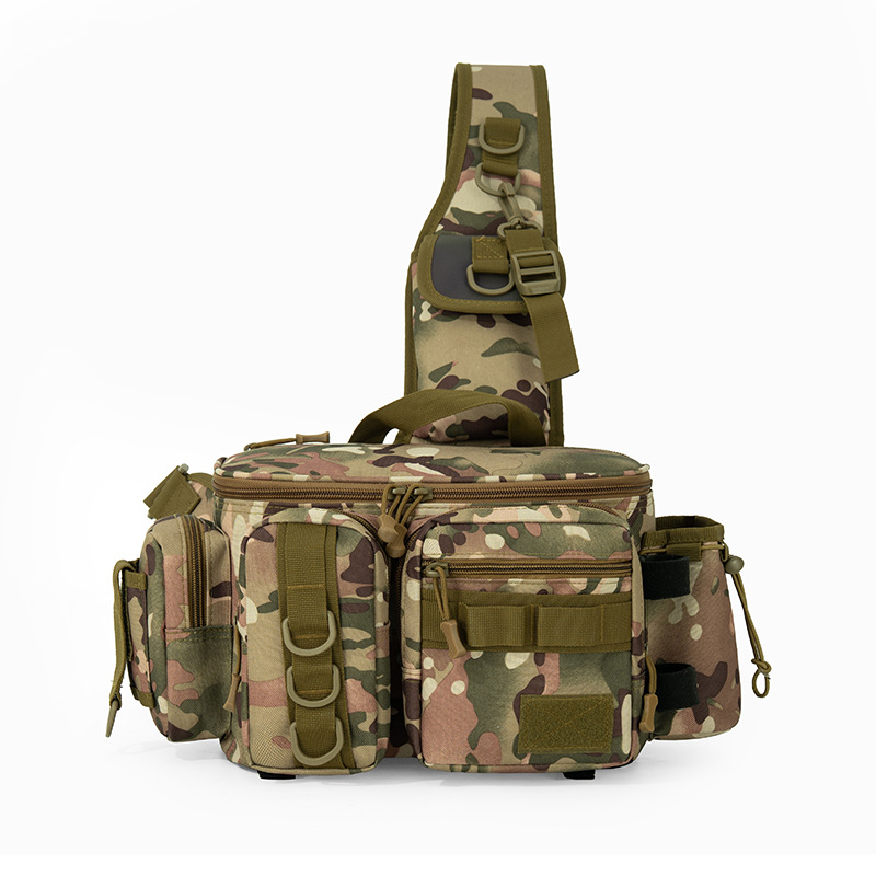 跨境新款多功能路亚包斜挎钓鱼垂钓包户外运动插杆收纳登山大腰包