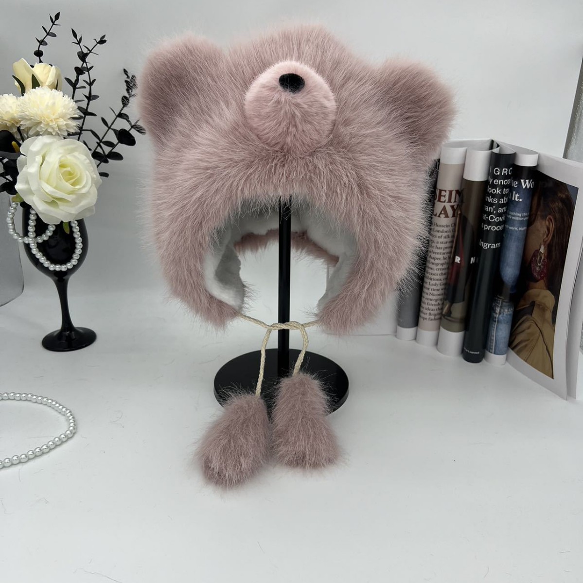 Japanese-style cute bear plush ear-protecting hat, women's winter thickened and fluffy warm hat, versatile cold-proof Lei Feng hat Japanese-style cute bear plush ear-protecting hat, women's winter thickened and fluffy warm hat, versatile cold-proof Lei Feng hat