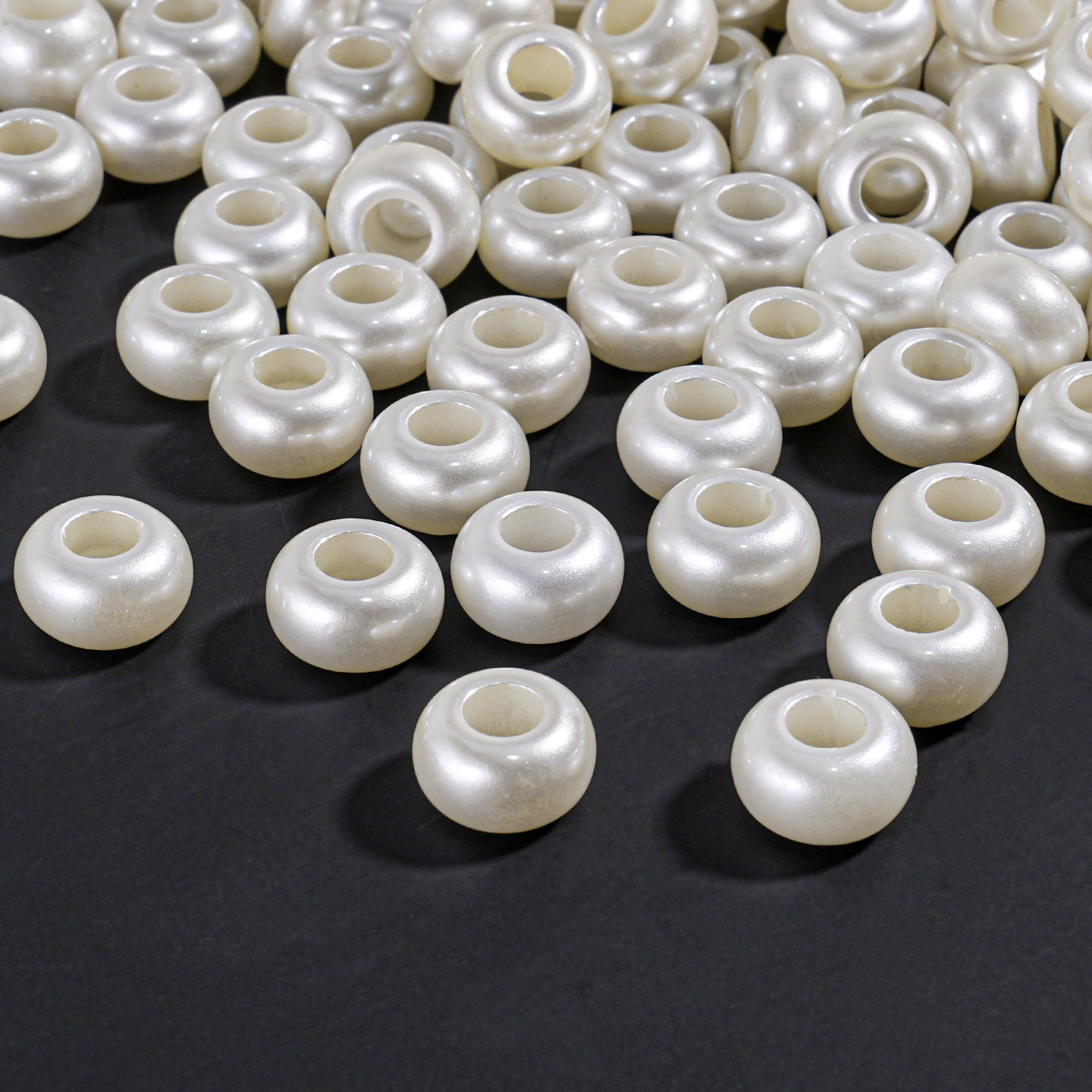 UV镀珠光白彩12MM大孔珠子算盘珠大孔配珠算盘珠散珠批发珍珠细节图